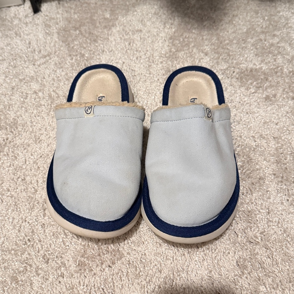Brunch Cozy Blue and Cream Slip-On Slippers